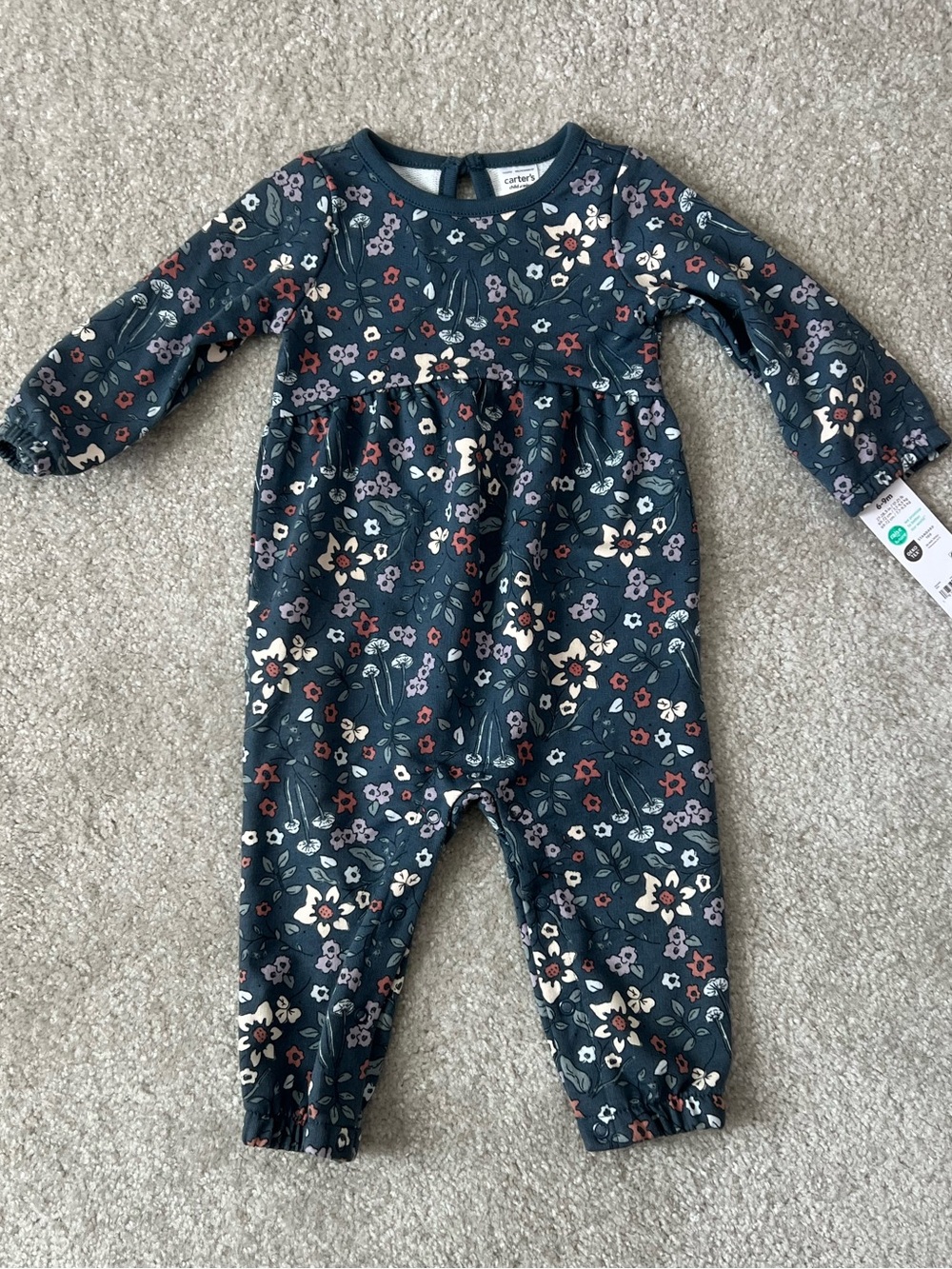 Carter's Navy Floral Long-Sleeve Baby One-Piece